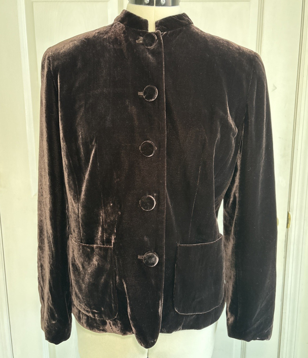 Vtg Ann Taylor Loft Velvet Silk Blazer Peplum Jacket Woman’s 8 Chocolate Preppy